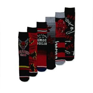 STRANGER THINGS MENS CASUAL CREW SOCKS 6 PAIRS FITS SHOE SIZE 8-12 NEW! Novelty